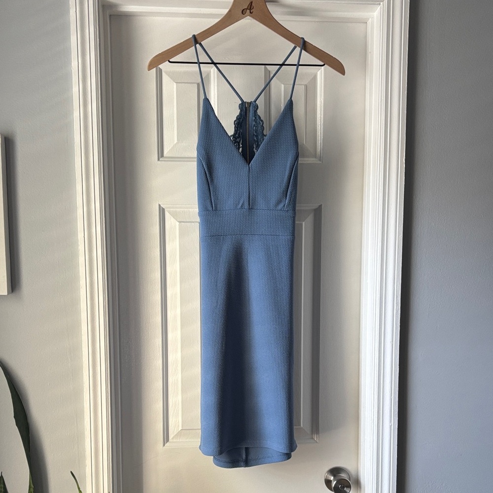 Iris Blue Backless Dress with Spaghetti Straps